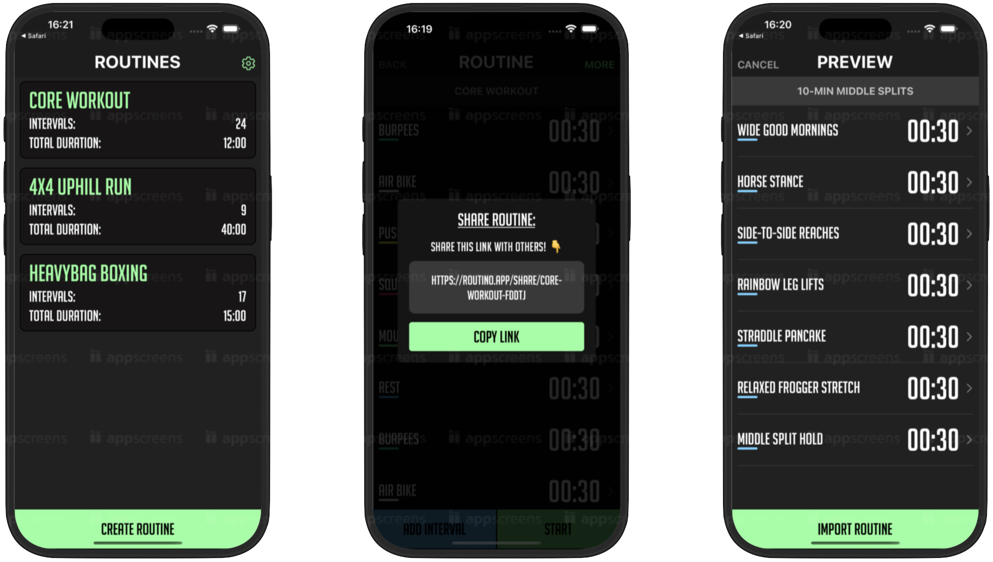Routino active timer — focused interval session screen